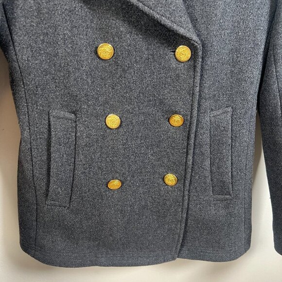 J. Crew Stadium Cloth Wool Pea Coat Size 2 Gray Nello Gori Double Breasted - Picture 6 of 12
